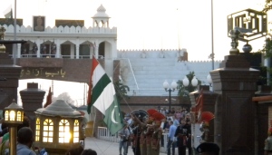 Lowering of the flag...Looking toward Pakistan